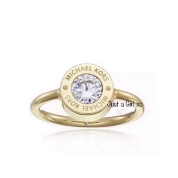 $89 Michael Kors Gold-Tone Solitaire Logo Ring size 8 - Picture 5 of 5